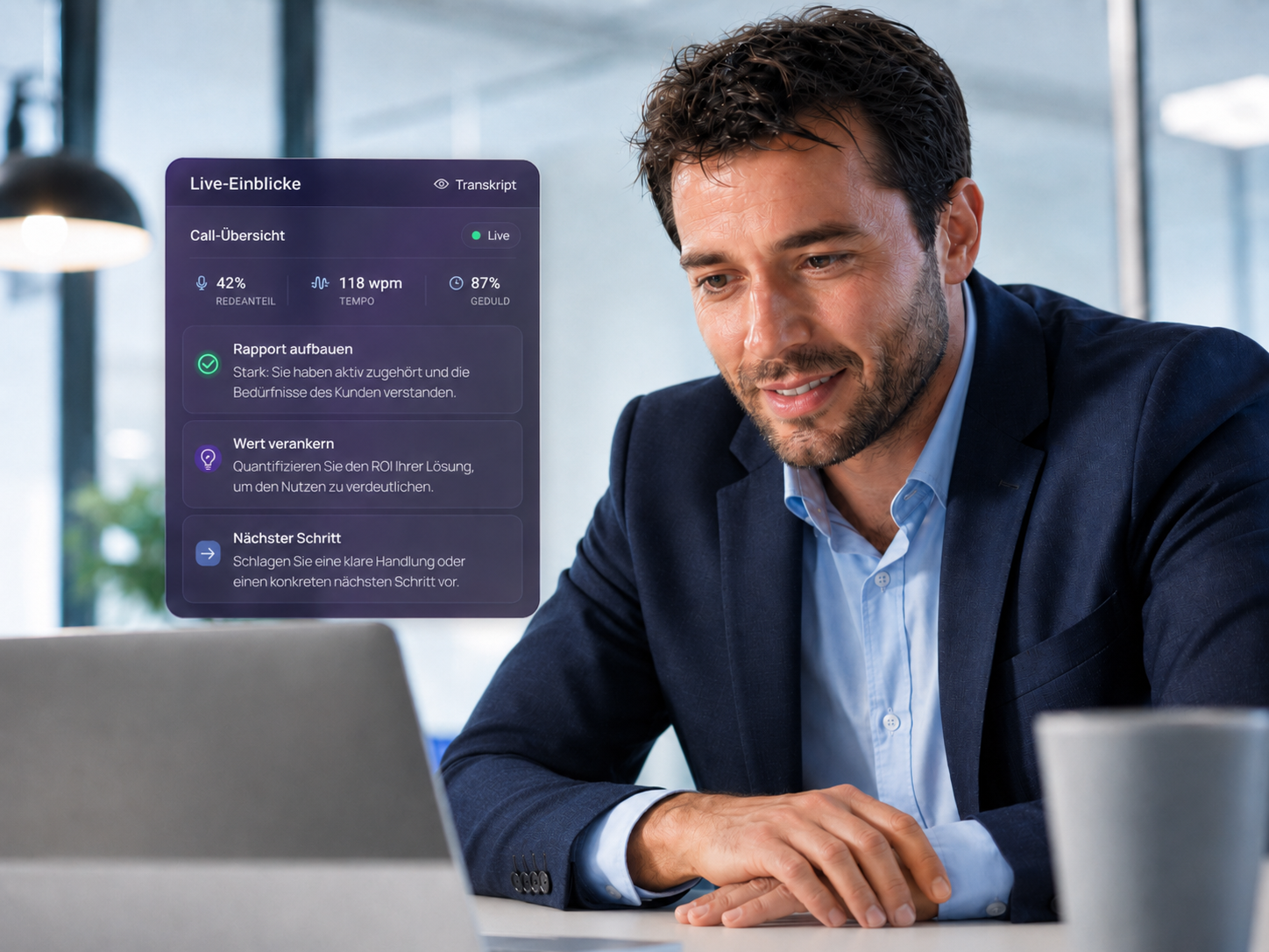 Vertriebsleiter nutzt Talkturo Close im Live-Sales-Call mit Live-Einblicken